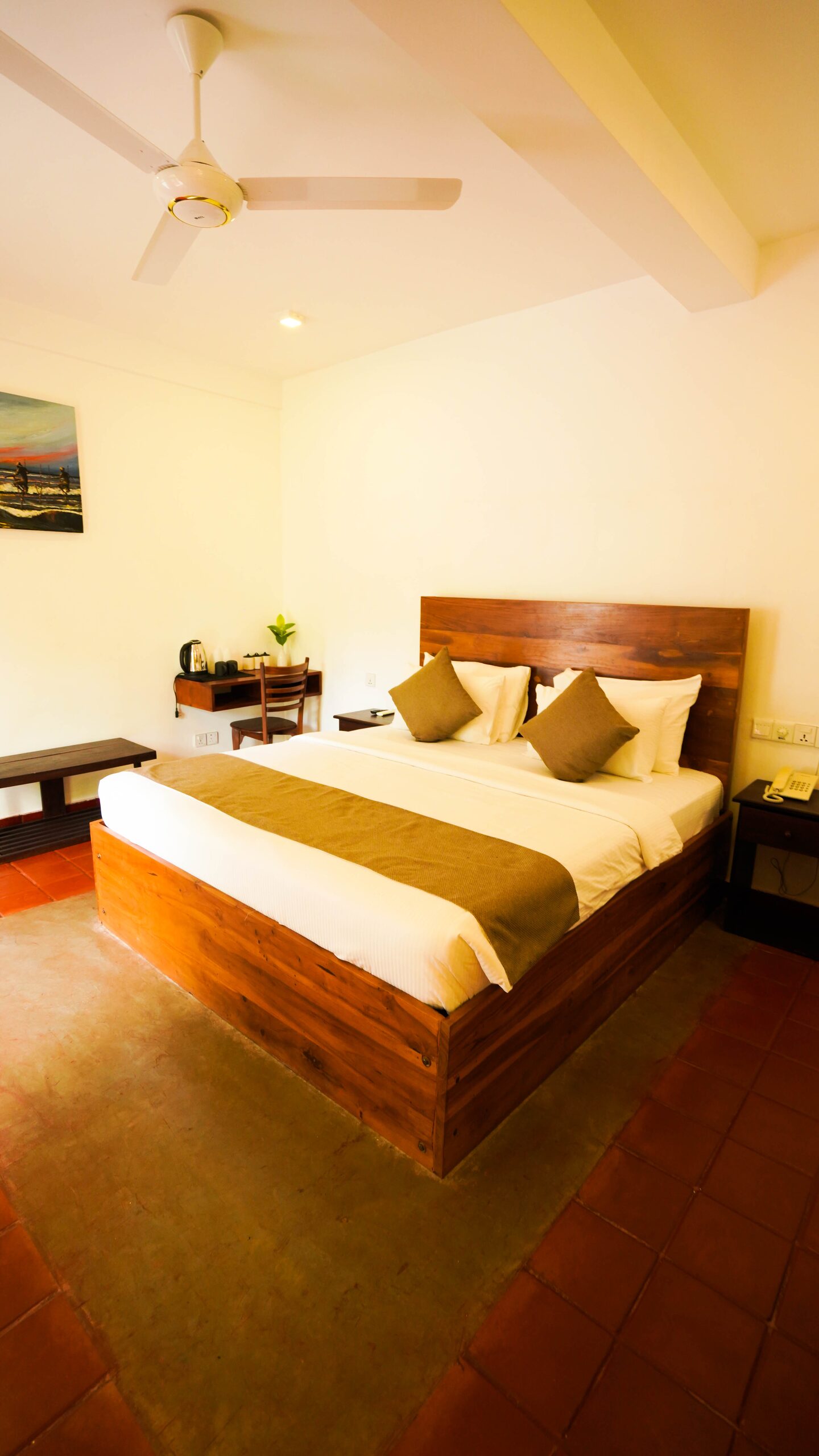 Interior of a Superior Room at Arana, with twin beds and a garden view